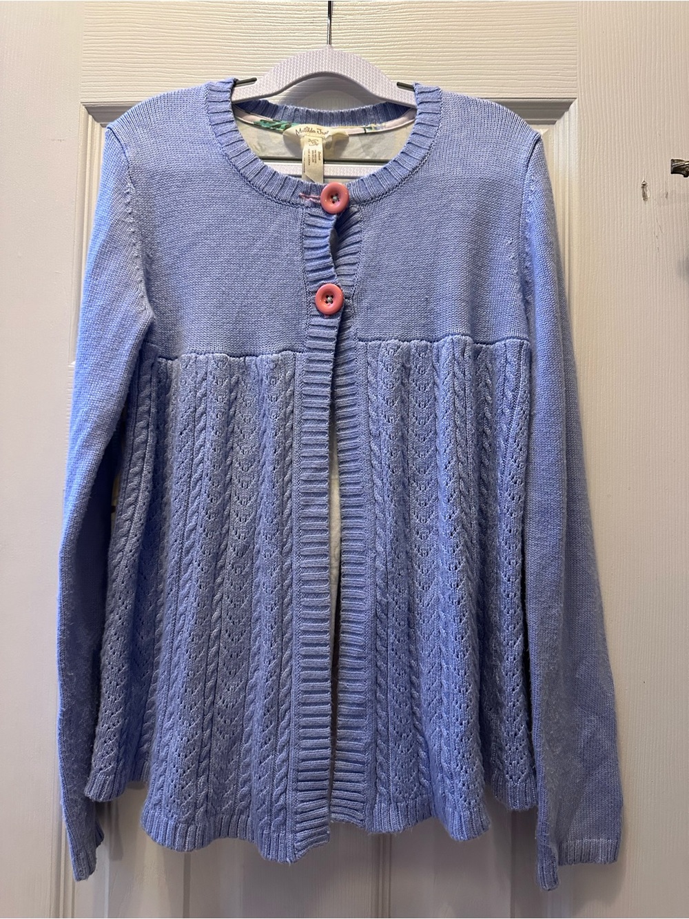 Matilda Jane periwinkle Knit Cardigan with Pink Buttons
